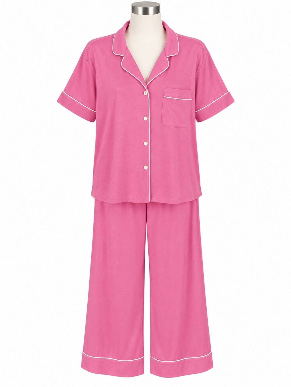 J.Crew Women's Large Pink Pajama Set Short Sleeve Pantsl Lounge Jersey Knit L